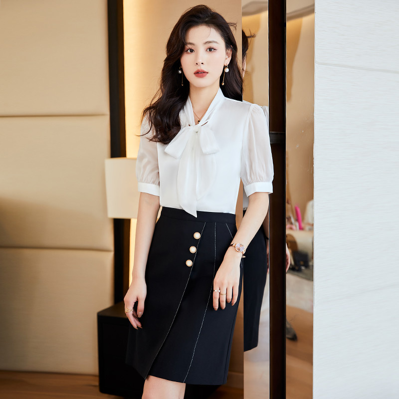 Shiffon professional white shirt with bow