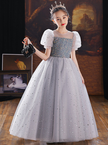 Flower Girl Princess Dress 2024 New Spring Children Host Piano Performance Gown Fashion Show Birthday Evening Dress