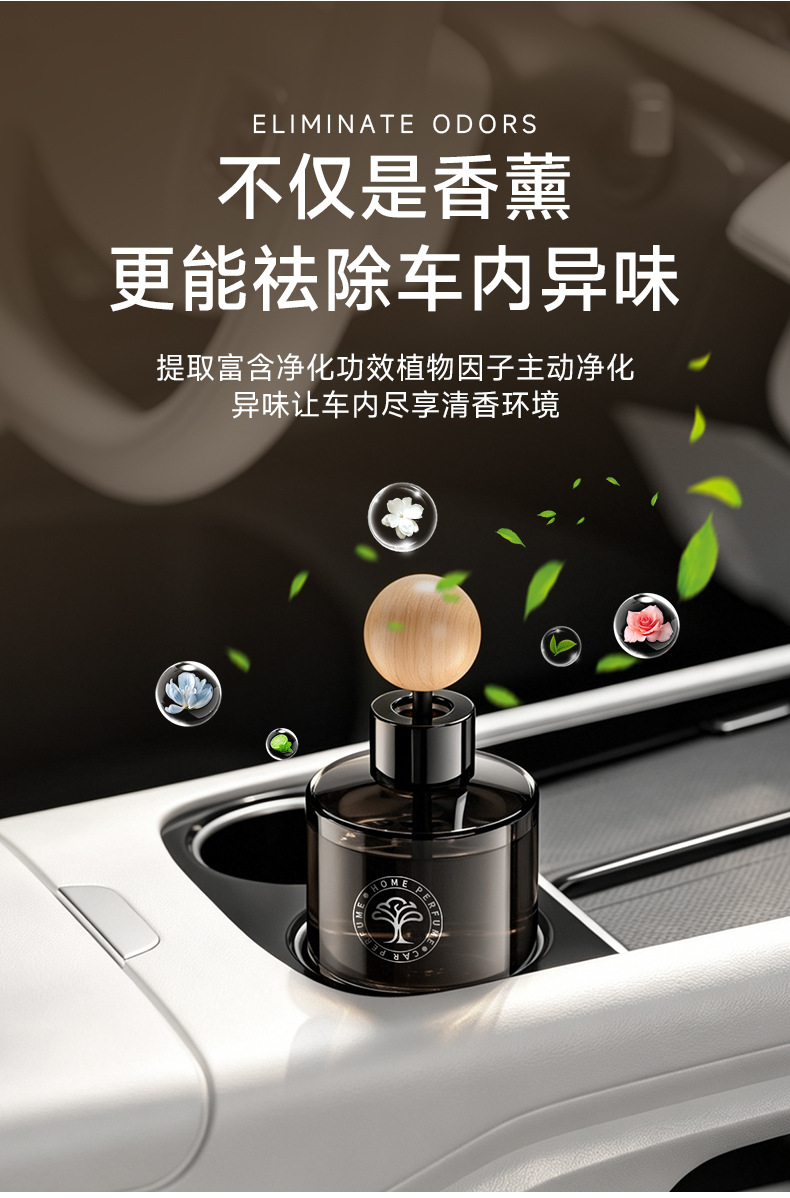 New high-end car air freshener, long-lasting fragrance for car cup holders, plant-based essential oil aroma with wooden beads