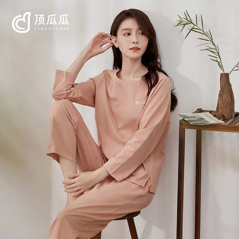 100% pijamas de algodón de las mujeres Primavera y otoño de manga larga delgada Chaqueta de punto traje de primavera y verano suelta más tamaño de la madre ropa de algodón para el hogar