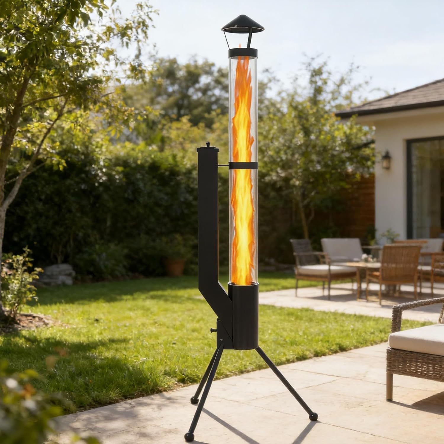 Vertical wood-burning rocket stove, rocket tube, courtyard heater, outdoor camping, winter pellet courtyard fire-viewing heater