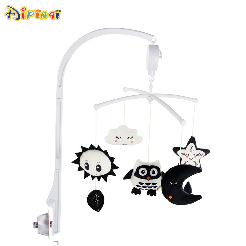 Nuevo bebé con soporte caja de música blanco y negro música cama campana animal bebé dormir Juguetes