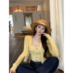 法式甜辣妹时尚针织两短款针织开衫+吊带背心件套女
