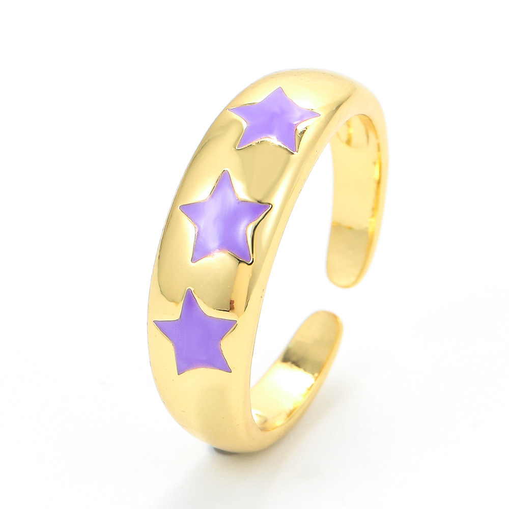 Simple Retro Five-pointed Star Color Oil Drop Geometric Copper Ring Wholesale Nihaojewelry display picture 1