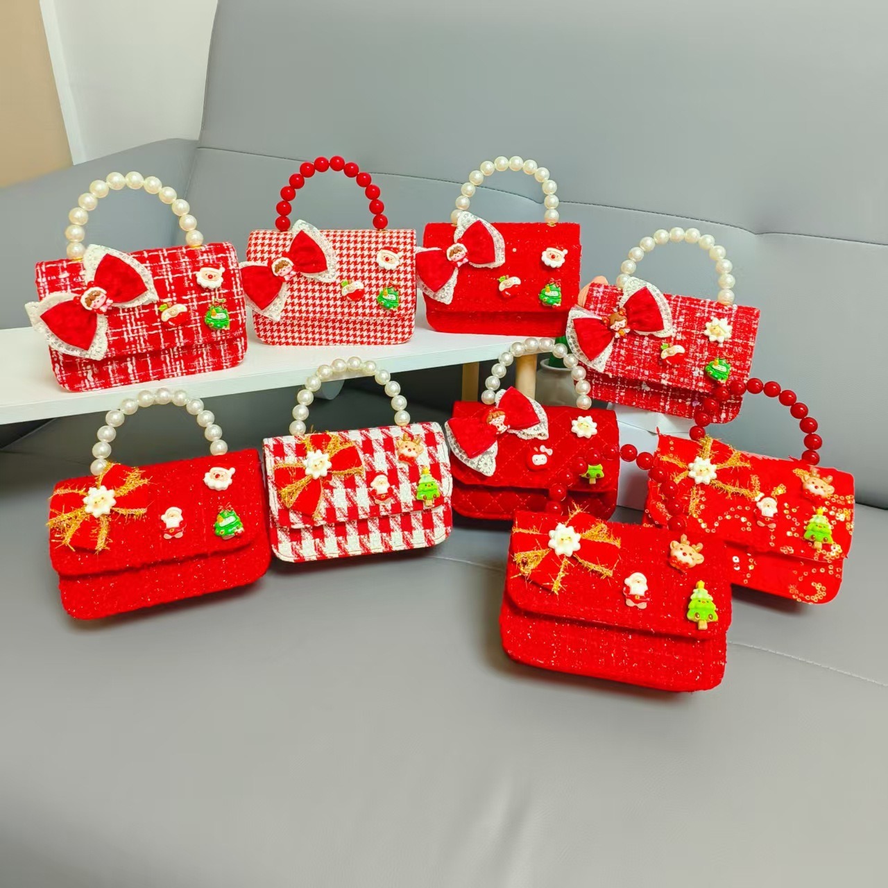 Cartera de Año Nuevo rojo arco de papá Noel bolso de perla pequeña cadena de viento fragante bolso de hombro