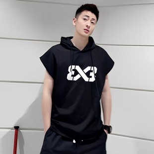 Trendy Sleeveless Hooded Vest Men's Summer Quick-Drying Basketball 3V3 Game Hoodie Cut Sleeve Running Sports Vest T-Shirt