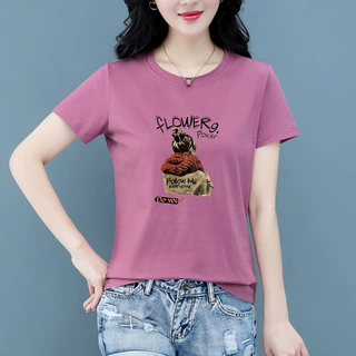 跨境短袖t恤女2024年新款夏季宽松学生体恤纯棉打底衫批发T-shirt