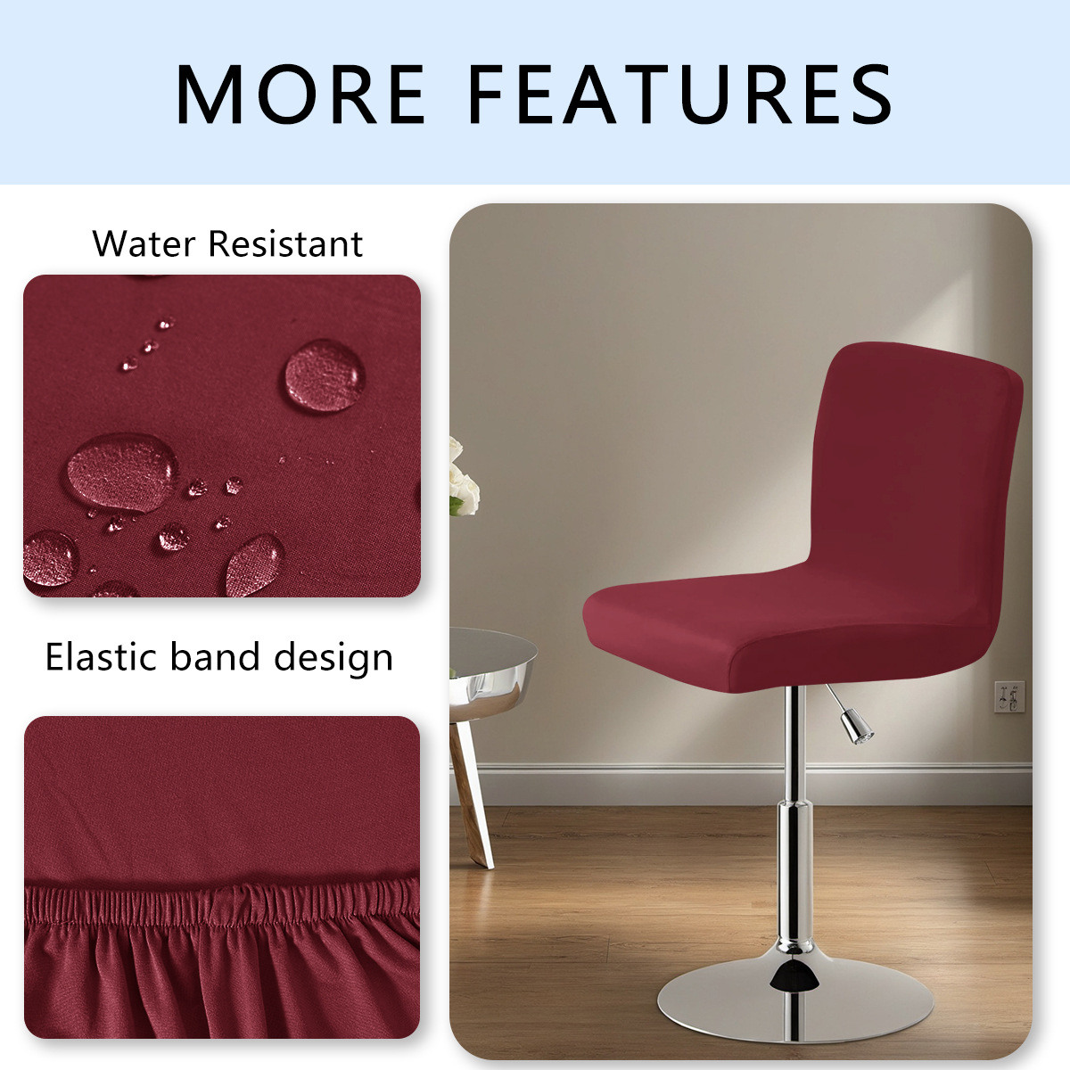 TEMU transfronterizo color sólido elástico 75D seda de leche impermeable cubierta de silla baja baja cubierta de silla giratoria de pies altos universal