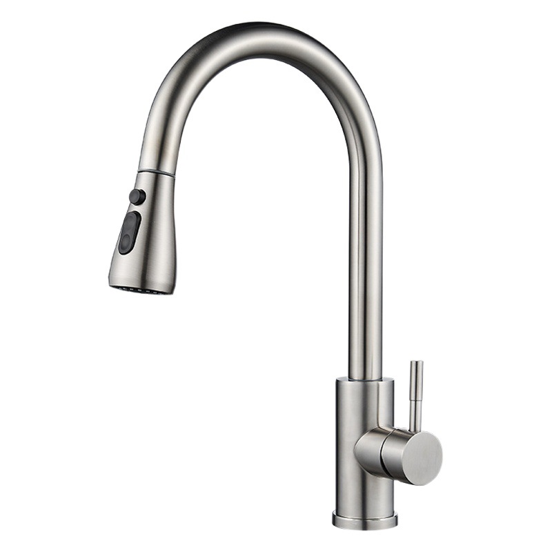 304 stainless steel brushed pull-out kitchen faucet double water outlet hot and cold sink sink faucet