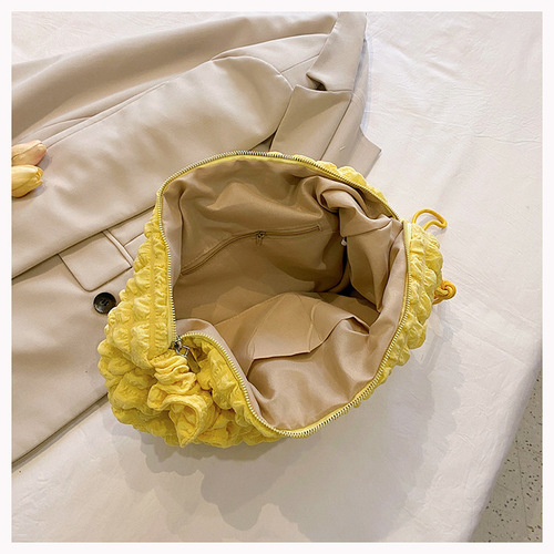 Women's  New Drawstring Bubble Fabric Cloud Pillow Bag Korean Ins Large Capacity Crossbody Bag Shoulder Bag