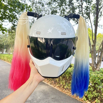 2 Helmet Dreadlock Ponytail Decorations with Large Suction Cups, Unisex, Suitable for Electric Vehicles and Motorcycles