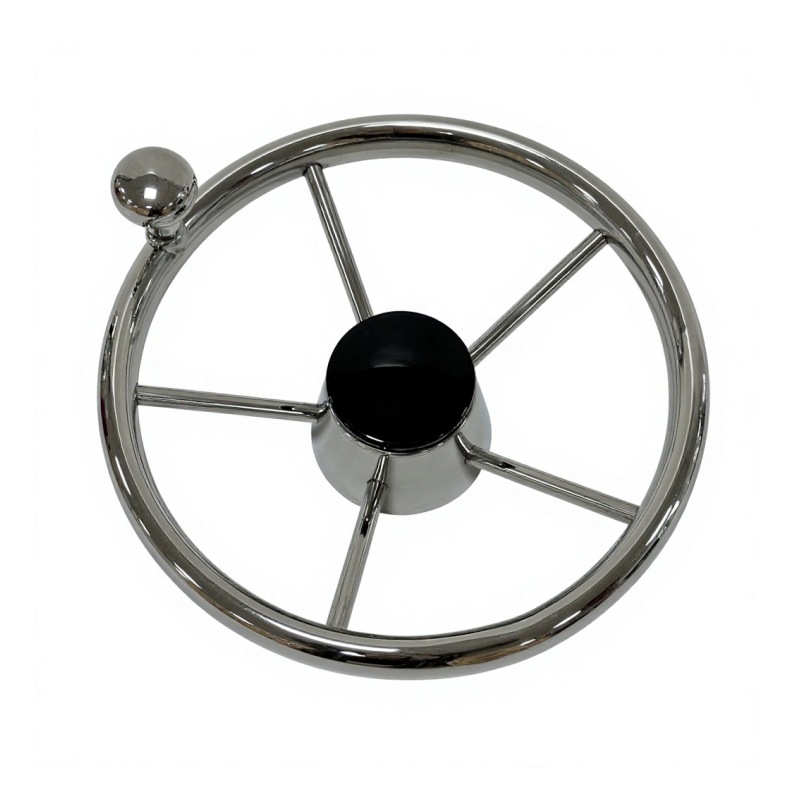 Stainless Steel 304 Yacht Steering Wheel with Power Assist Knob, Marine Steering Wheel with Handball, Maritime Steering Wheel