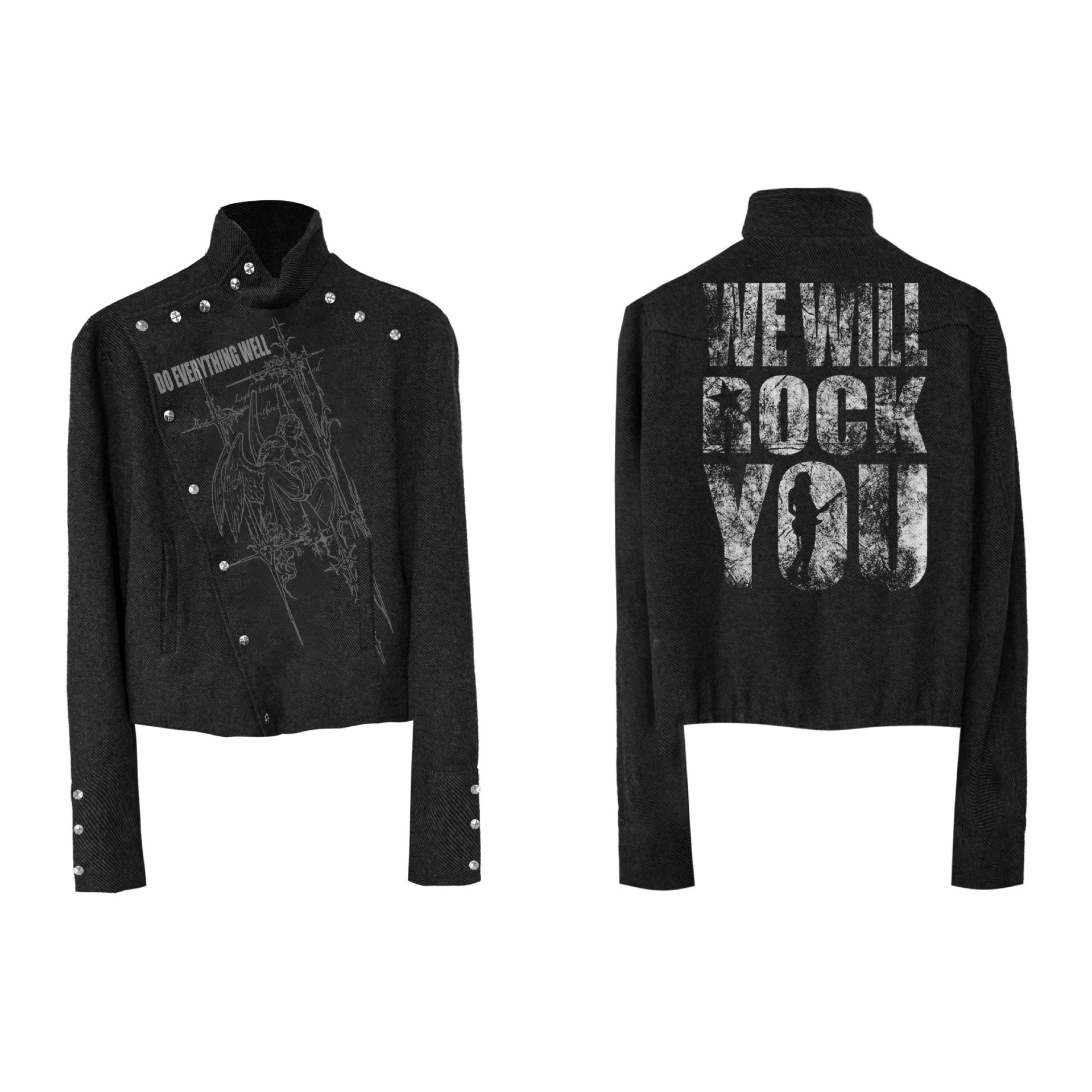 Subculture-inspired unique button-down black jacket for women, early autumn new design, court-style top, visually trendy.