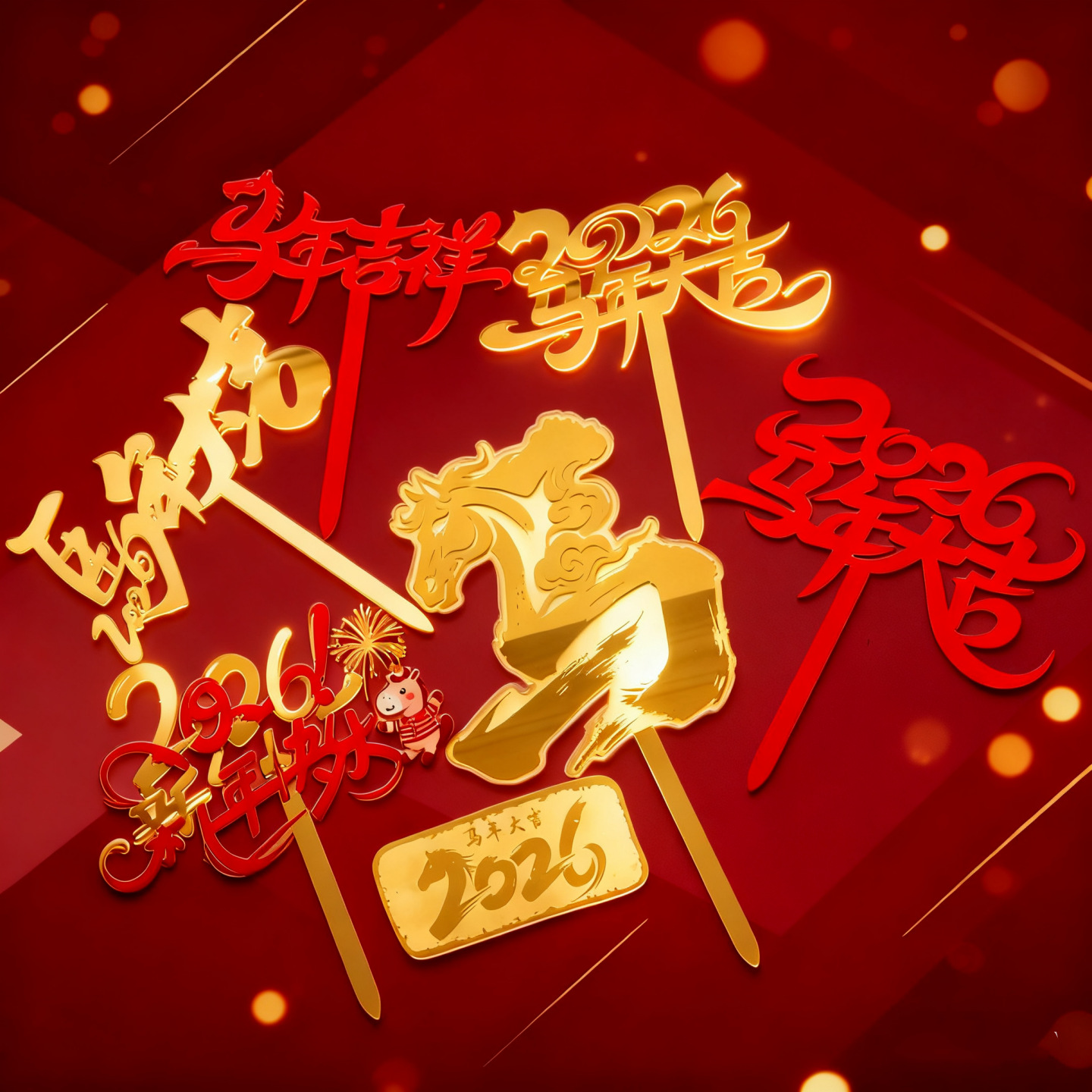 New Product 26 Year of the Horse Acrylic Cake Decoration 2026 Year of the Horse Auspicious New Year Party Supplies Cake Insert