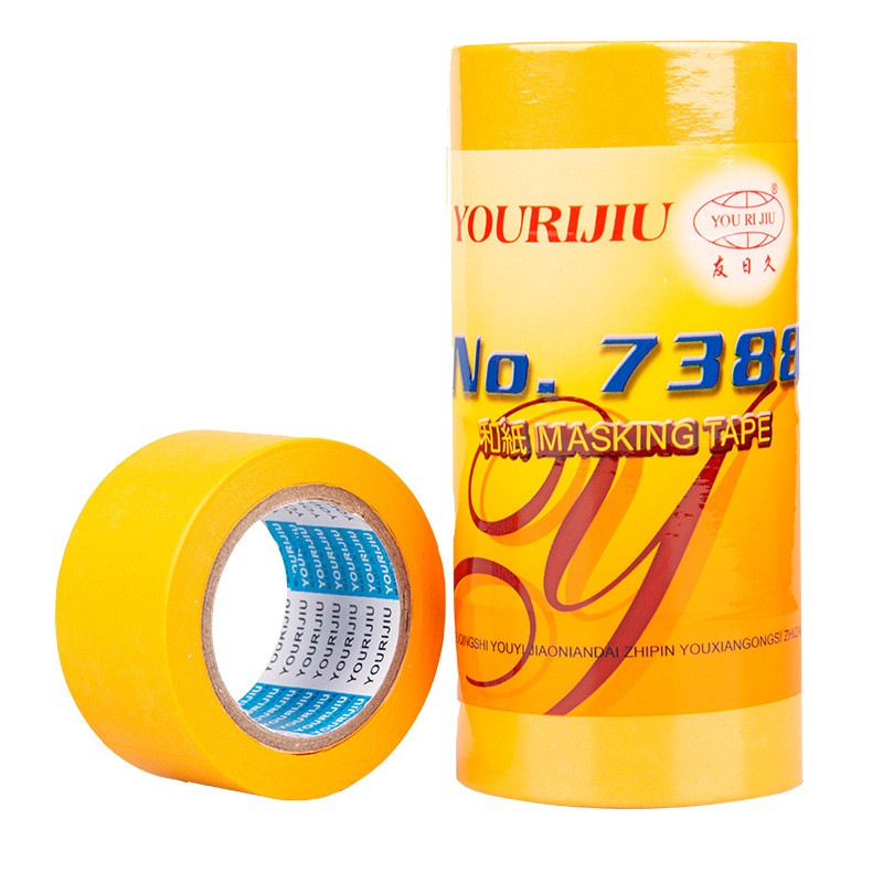 Cinta de papel de enmascarar papel alto adhesivo dorado amarillo al por mayor spray pintura enmascarar cinta de papel 7388 papel belleza costura color separación papel