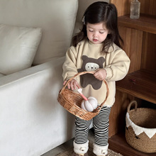 儿童冬季加厚卫衣2025新款韩版童装宝宝保暖服装女童加绒小熊套装