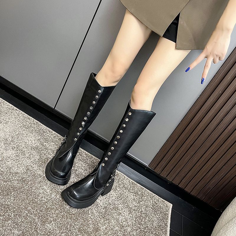Thick-Soled Knee-High Women's 2024 Autumn and Winter New High-Heeled Velvet Thick-Heeled Boots Winter Slimming Look Removable