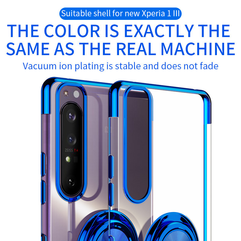 Applicable to Sony Sony Xperia1 iii mobile phone case 5/10iii electroplated transparent protective case ring bracket New