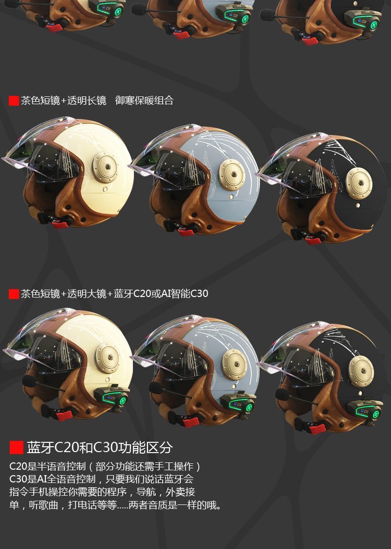 3C Electric Motorcycle Smart Bluetooth Helmet - Retro, Warm, Half/3/4 Helmet