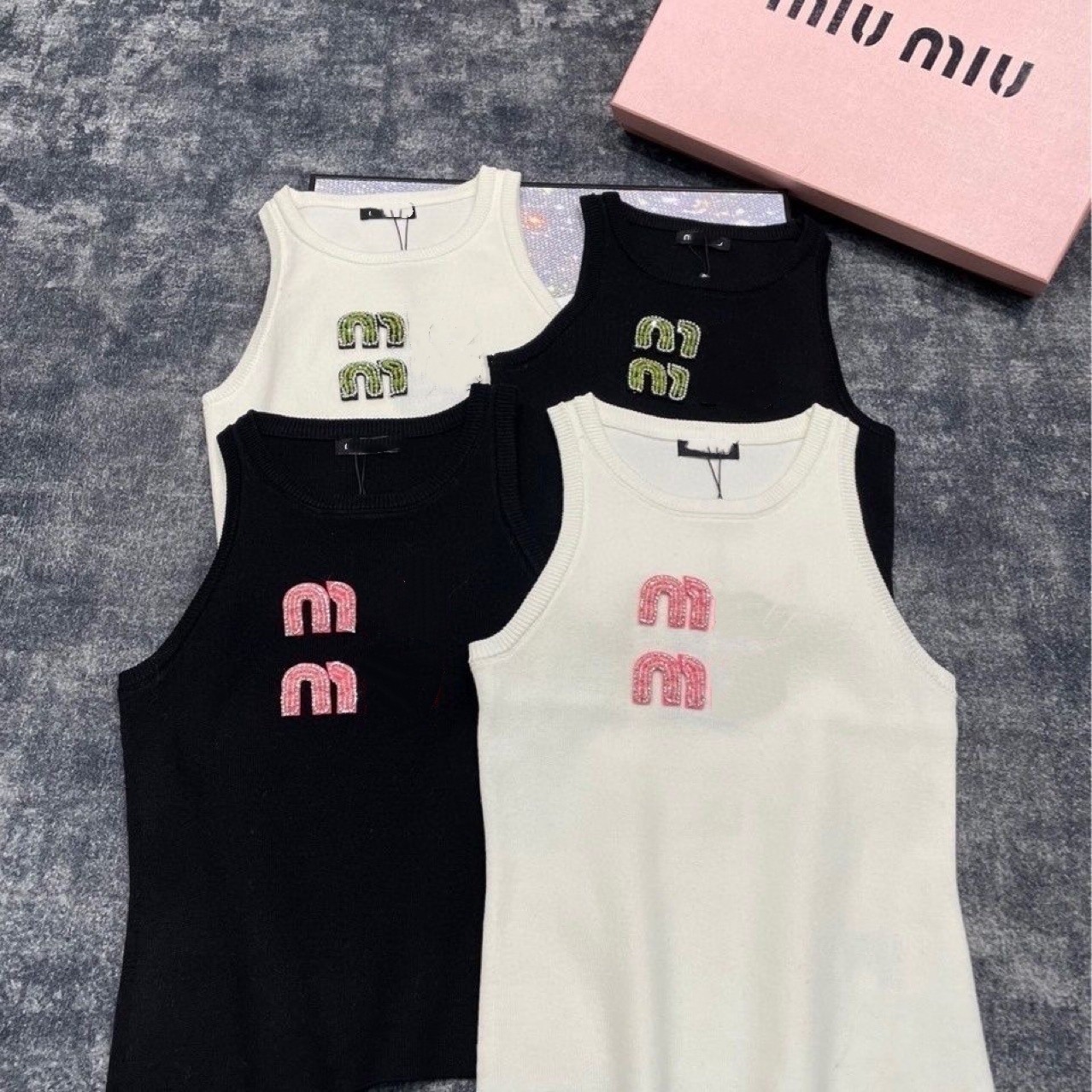 Summer New Style Heavy-Duty Letter-Embellished Ribbed Slim-Fit Sleeveless Knitted Vest Design Top
