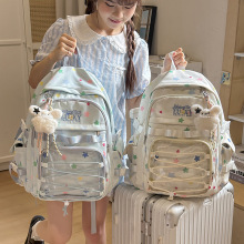 日韩学生书包星星印花可爱大容量双肩包轻便透明吧唧痛包百搭背包