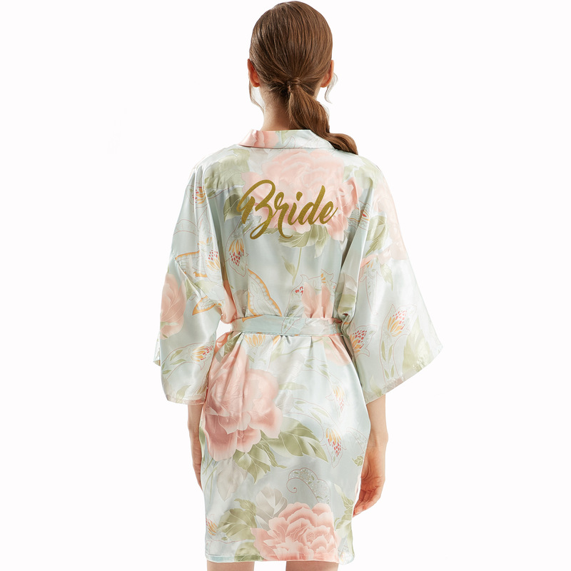 Wedding Morning Robe Summer Short Imitation Silk Bride Makeup Robe Sister Bridesmaid's Dress Mother's Dress Bride Hot Character