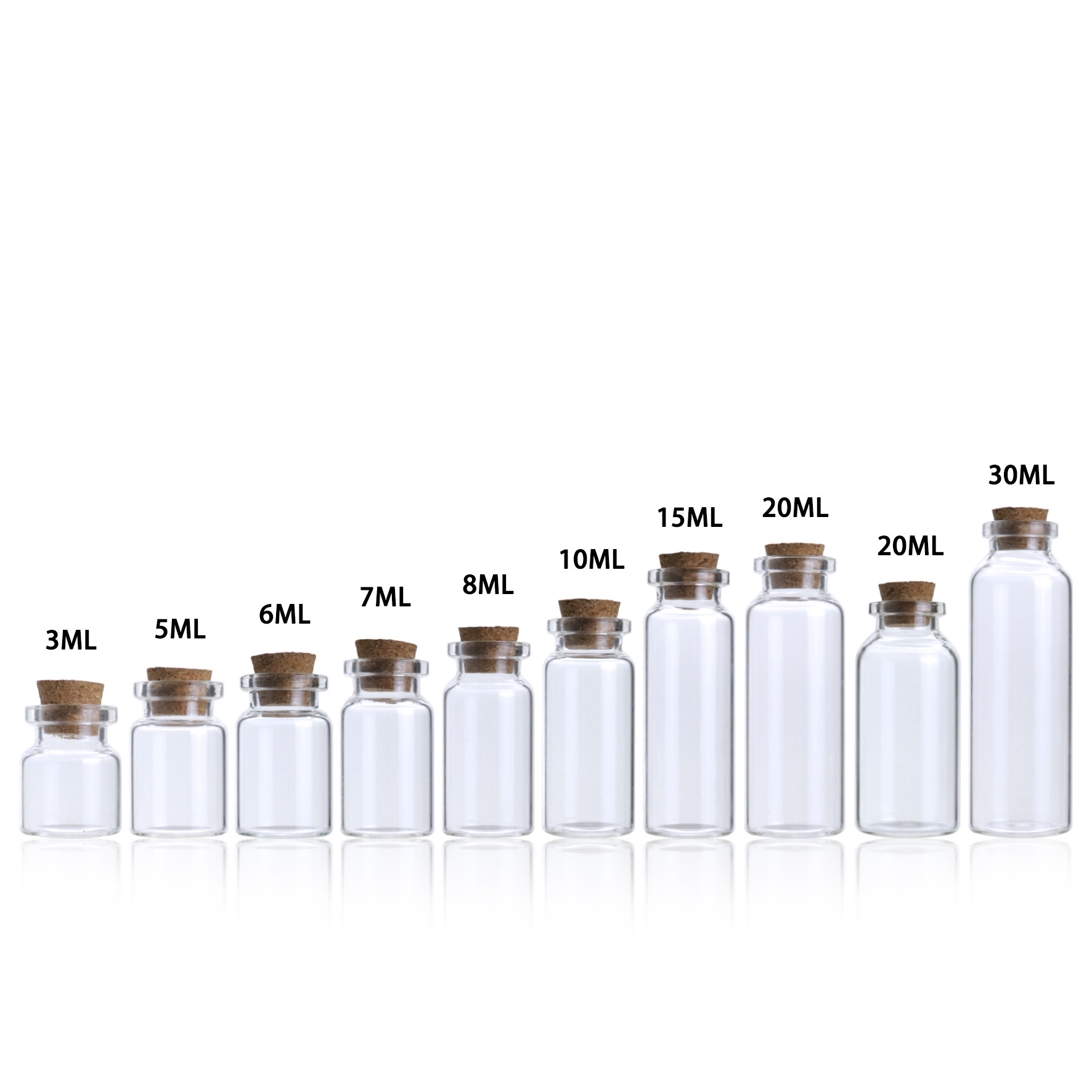 现货供应玻璃瓶，1-20ML木塞瓶/饰品瓶/许愿瓶/漂流瓶