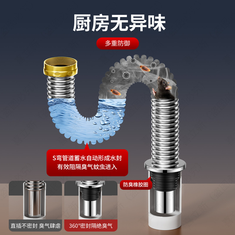 厨房水槽下水管配件洗菜盆排水管道全套不锈钢下水器防臭神器套装|undefined