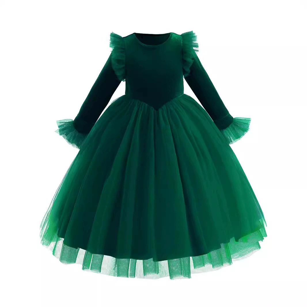 Evening dress, velvet skirt, small princess costume, long-sleeve, Amazon