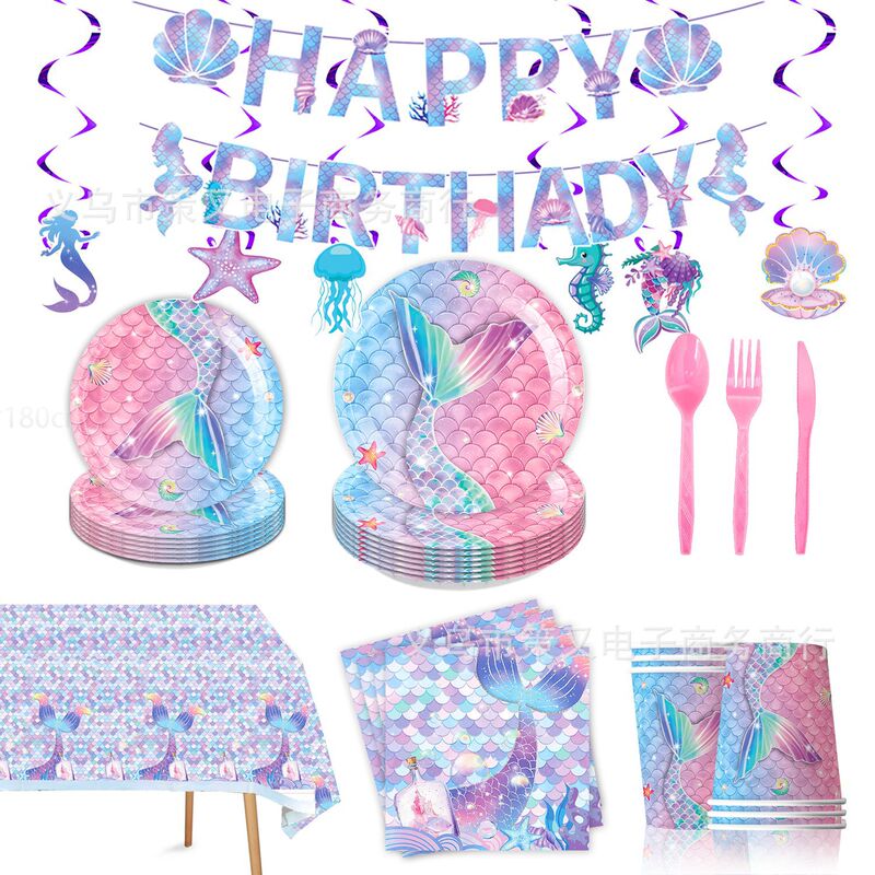 New Mermaid Fish Tail Fish Scales Birthday Party Theme Flag Paper Towel Paper Tray Tableware Party Device Supplies New Mermaid Fish Tail Fish Scales Birthday Party Theme Flag Paper Towel Paper Tray Tableware Party Device Supplies