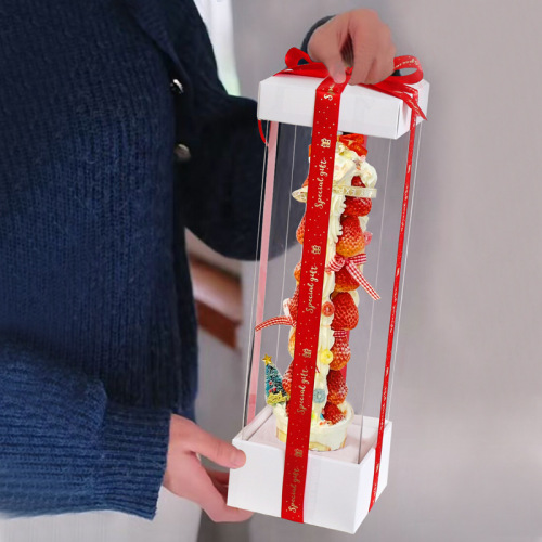 New Year Internet Celebrity Giant Strawberry Tower Packaging Box Heightened Transparent Spring Festival Dessert Packaging Baking Box