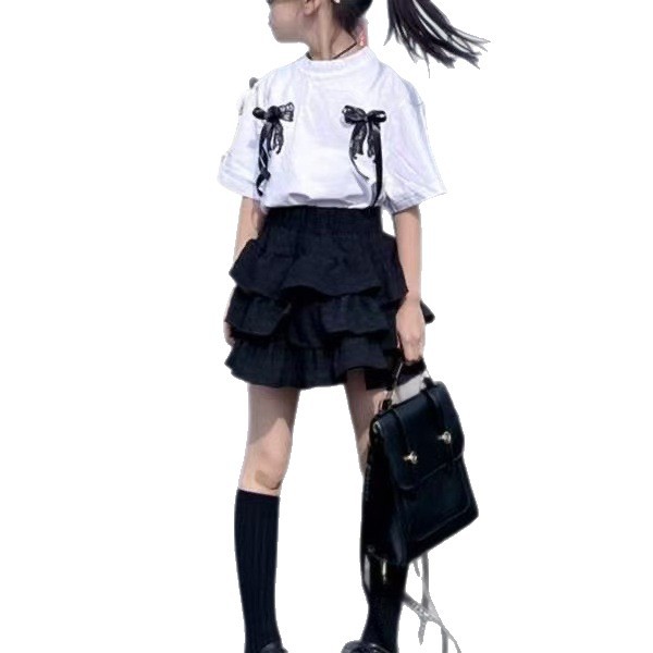 2025夏季新款女童韩版宽松高腰时髦蛋糕裙短裙