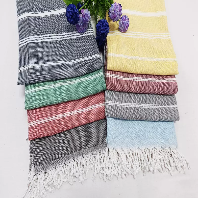 现货多色条纹沙滩巾披风  盖毯 小辫流苏  系扣流苏