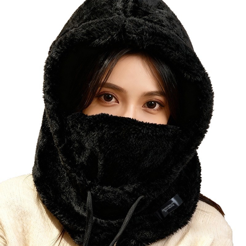 跨境围脖口罩一体帽子女冬季护耳防风棉帽骑车保暖加绒加厚套头帽|undefined