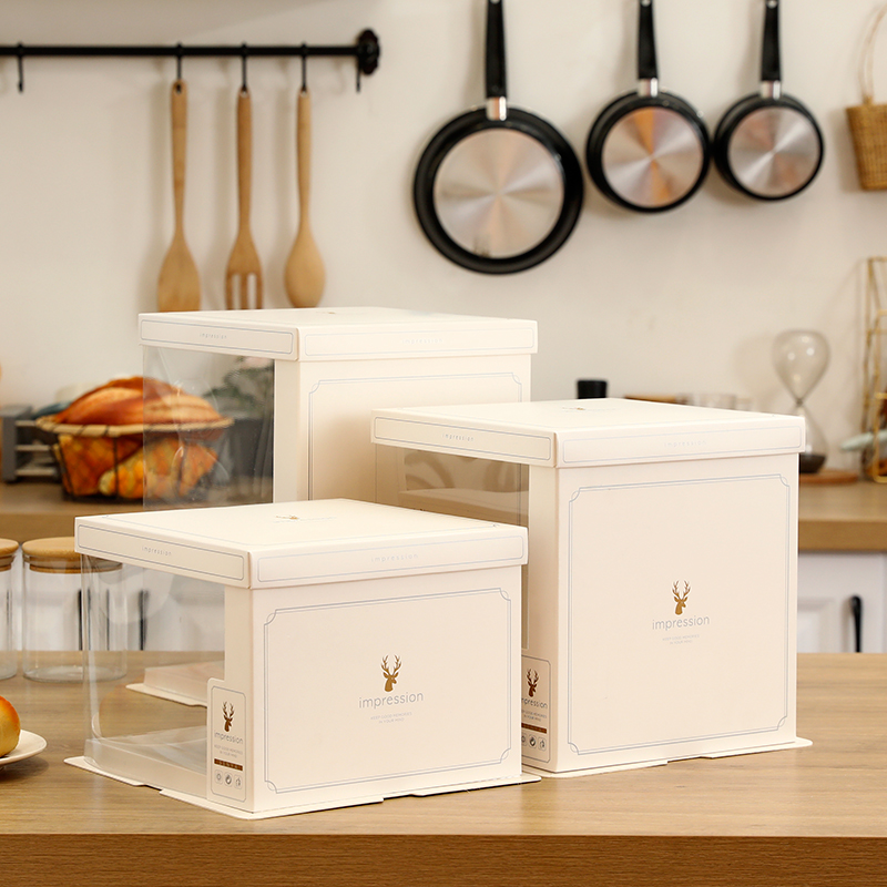 Caja de embalaje de nuevo pastel de cumpleaños translúcido 6 / 8 / 10 / 12 pulgadas caja de pastel de doble capa