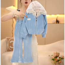 童装女童春秋装套装网红洋气2025新款秋季儿童丝绒阔腿两件套时髦