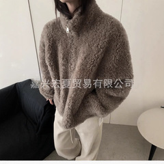 韓国風100％ラムウール一体型ショート丈スタンドカラーファーコート ラムウールジャケット ゆったりシルエット 2024