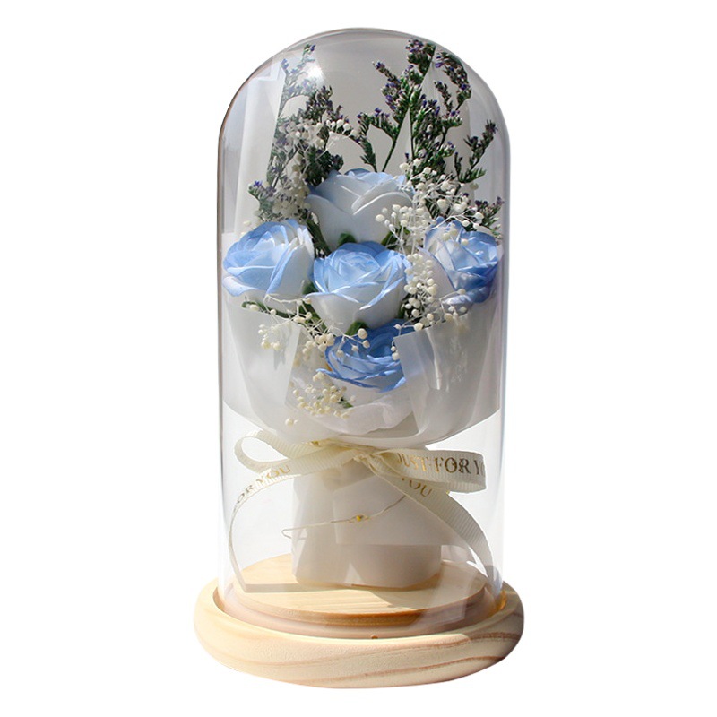 Venta al por mayor Día de San Valentín 520 regalo estrellado flor seca pequeño ramo jabón flor cubierta de cristal LED Rose decoración de la lámpara