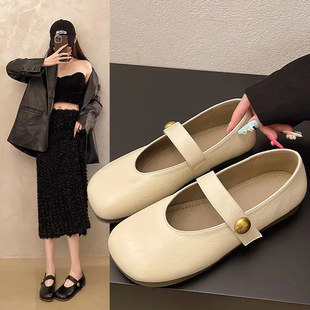 French Retro Fairy Mary Jane Shoes for Women 2025 Spring and Summer New Style High-End Shoes with Skirts, Shallow Leather Shoes, Soft Soles..