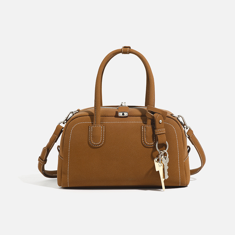 CAHSYH&LDNK Genuine Leather Boston Handbag for Women 2026 New Retro Commuter Bowling Crossbody Bag - Thumbnail 6