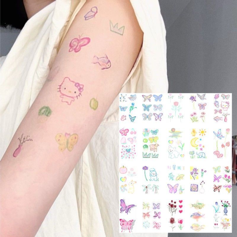 Oil Painting Stick Hand-painted Girl's Heart Cute Rose Flower Butterfly Tulip Waterproof Long-lasting Tattoo Sticker