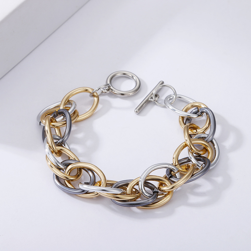 hip hop buckle bracelet for women, creative and simple aluminum alloy, neutral hand jewelry, exaggerated personality, punk thick chain jewelry_voghion.com