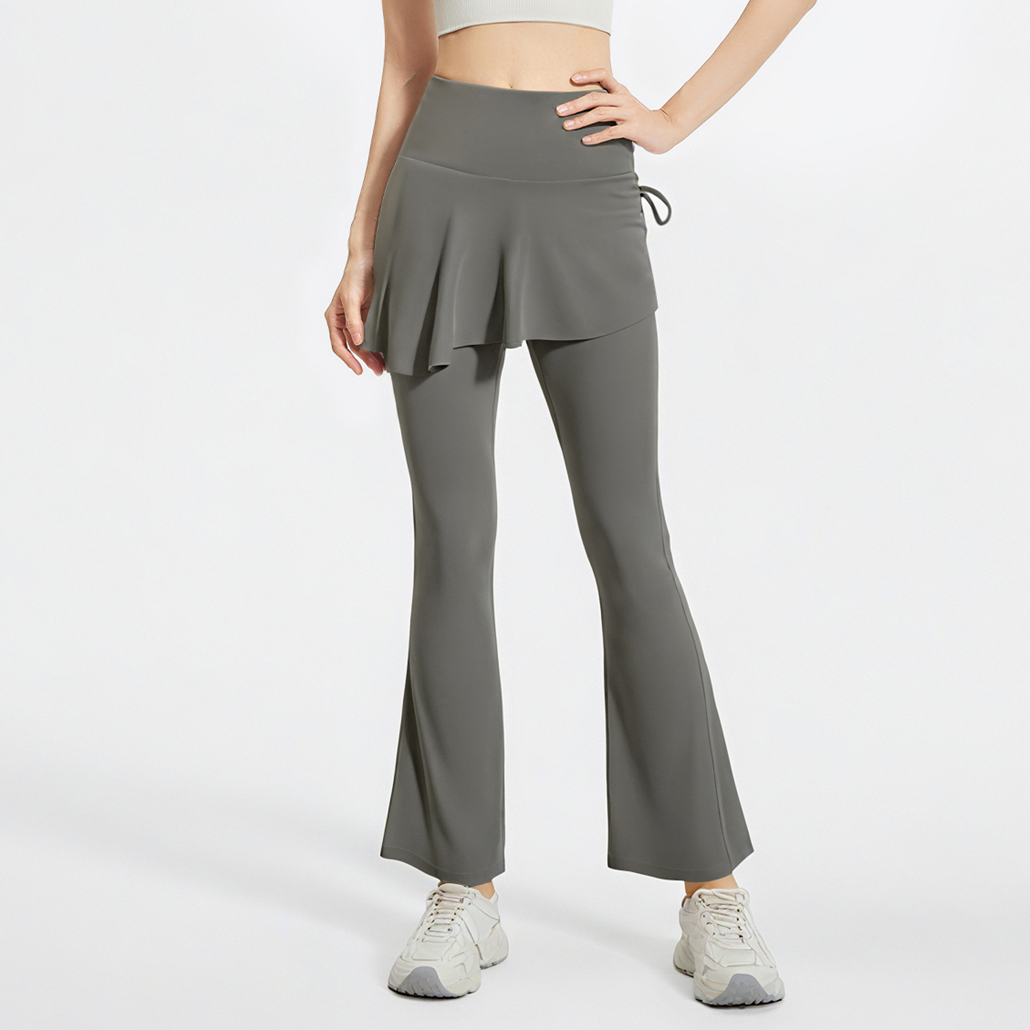 Juyitang nuevos pantalones de falda de trompeta arrugados falsos de dos piezas micro-pilates pantalones de yoga de cintura alta y cadera