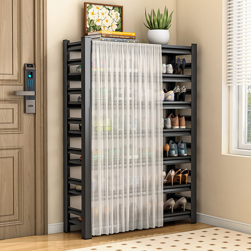 New Model with Dust-Proof Curtain for Home Indoor Multi-Layer Large-Capacity Shoe Cabinet Entry Door Floor-Standing New Steel Shoe Rack