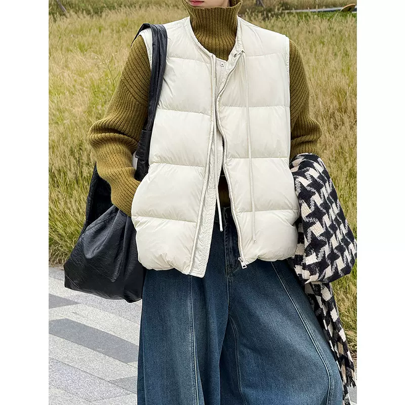 橘芷冬季新款韩系时尚白鸭绒保暖马甲显瘦外套复古短款百搭616