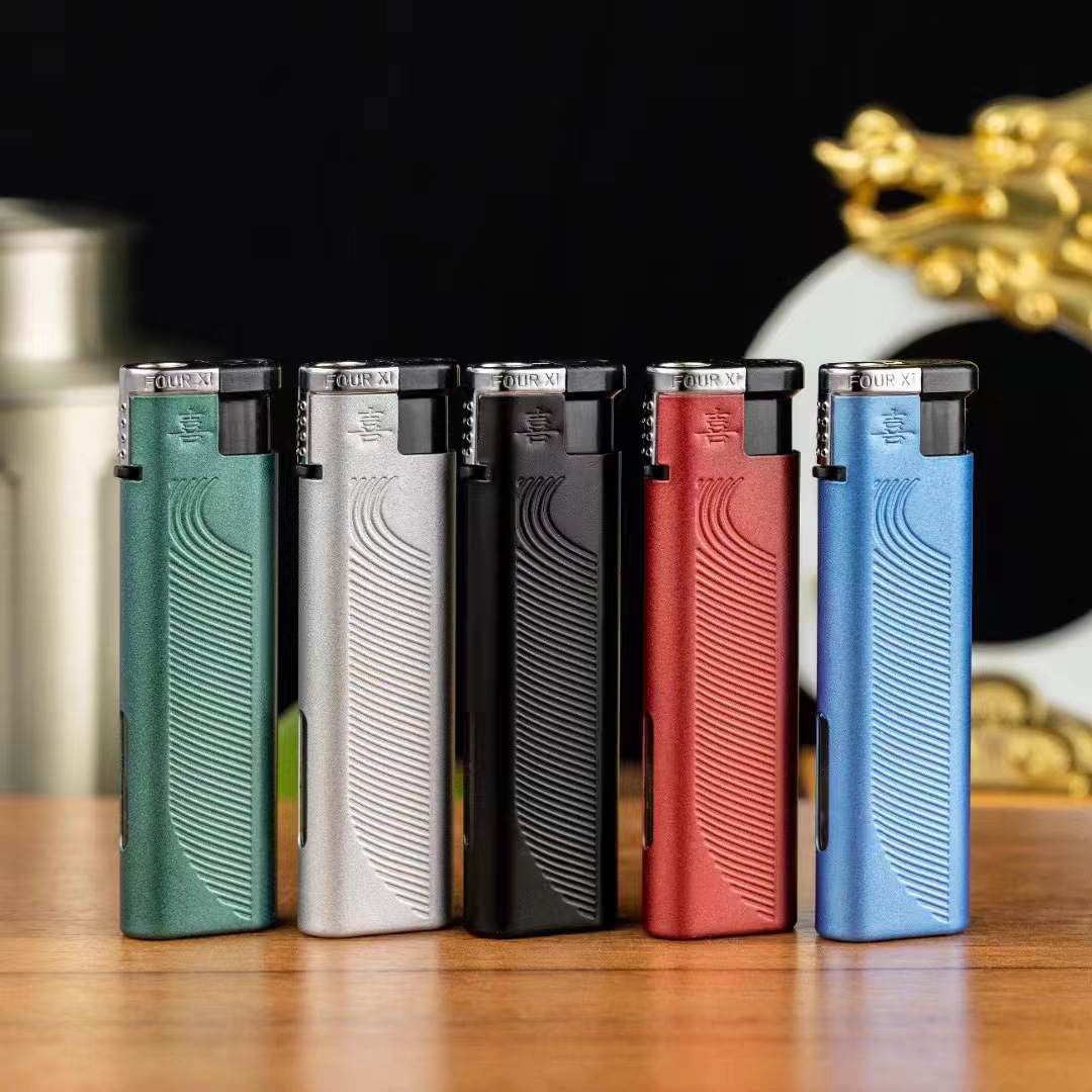 Sixi shell t5 encendedor a prueba de viento de llama azul personalizado logotipo de impresión personalizado encendedor de negocios de alta gama