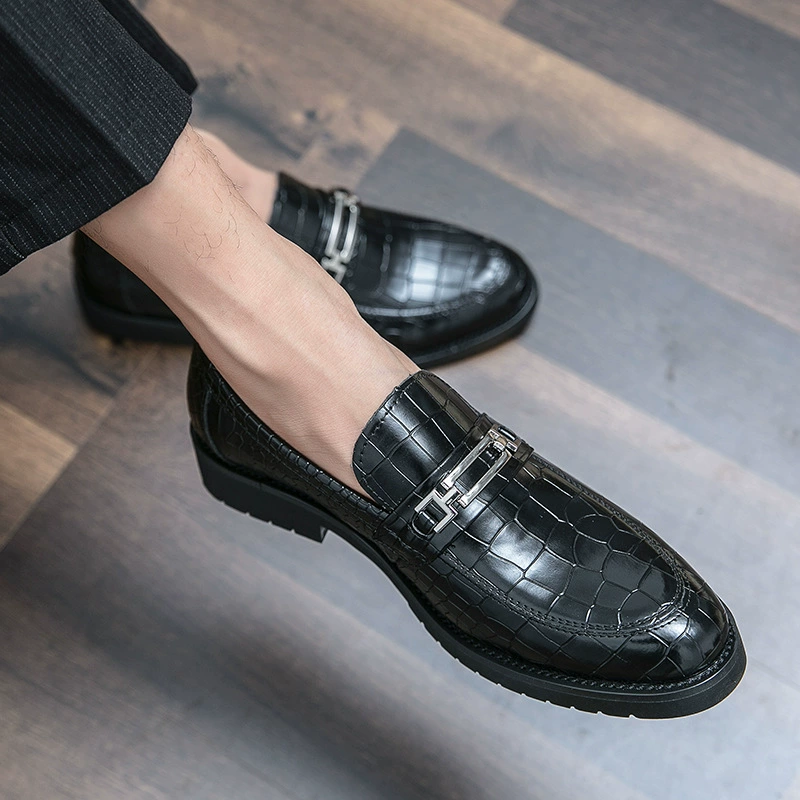 Трансграничные кожаные туфли больших размеров 38-46, мужские весенние британские деловые кожаные туфли с тиснением в клетку, мужские лоферы без шнуровки 2022 года