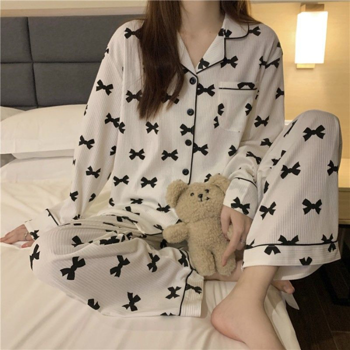 源工場2024新型パジャマ女性長袖薄手ネットレッドins風新型カジュアル快適家庭服カバー