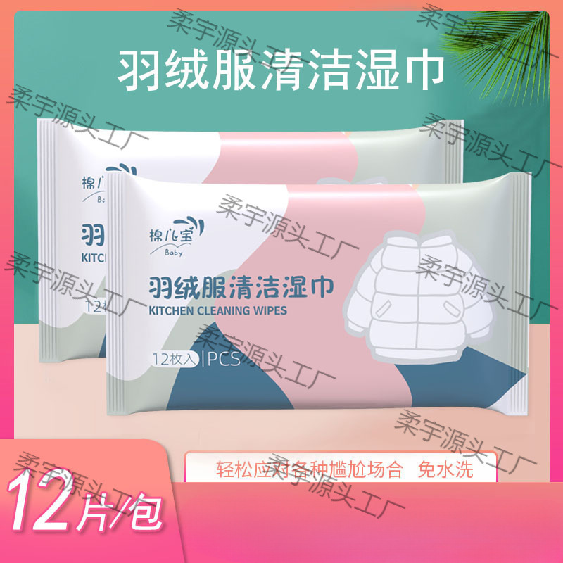 Down Jacket Wet Wipes 12 Pieces Portable Pack to Remove Oil Stains No-Wash Wet Wipes Clothing Dry Cleaning Agent down Jacket Cleaning Wholesale