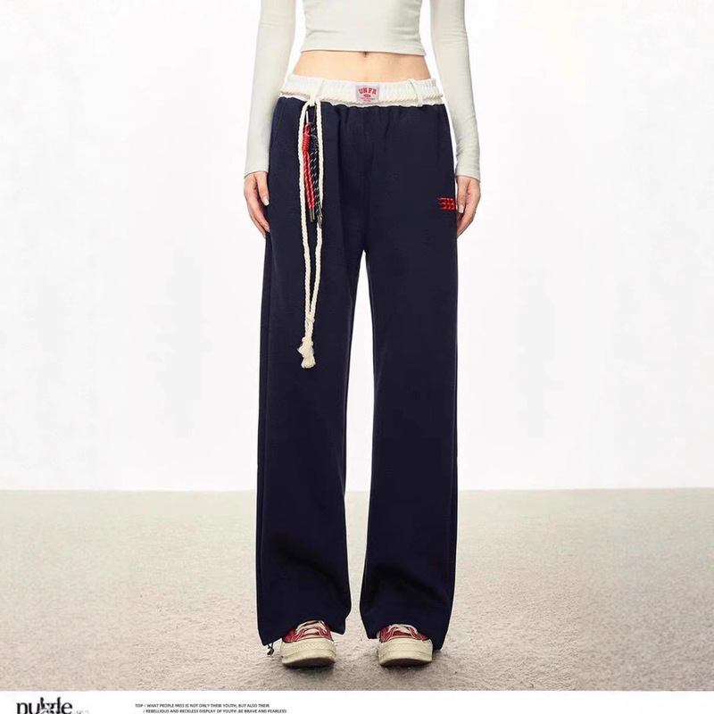 American Retro Color-Blocking Tie Hip-Hop Sports Unisex Sweatpants Autumn New Loose Versatile Casual Straight-Leg Pants